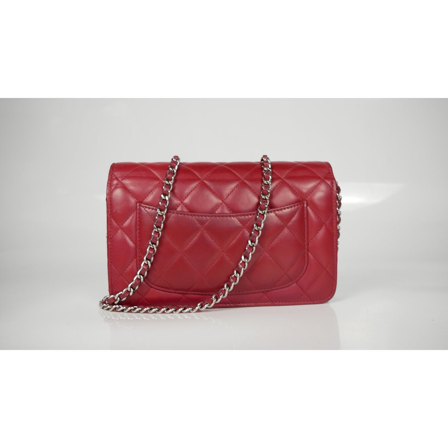 Chanel Red Quilted Leather CC Classic Flap Wallet on Chain