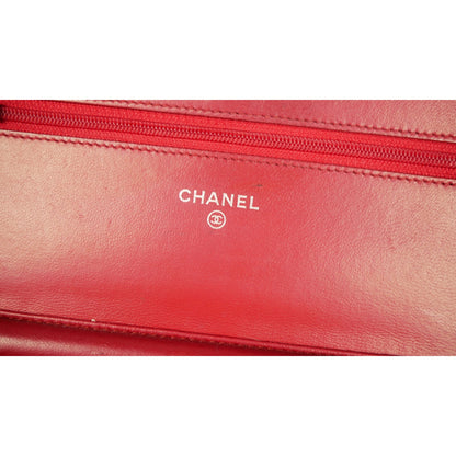 Chanel Red Quilted Leather CC Classic Flap Wallet on Chain