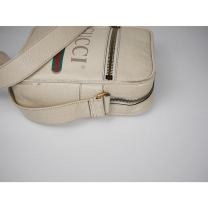 Gucci White Print Grained Leather Sherry Line Messenger Bag