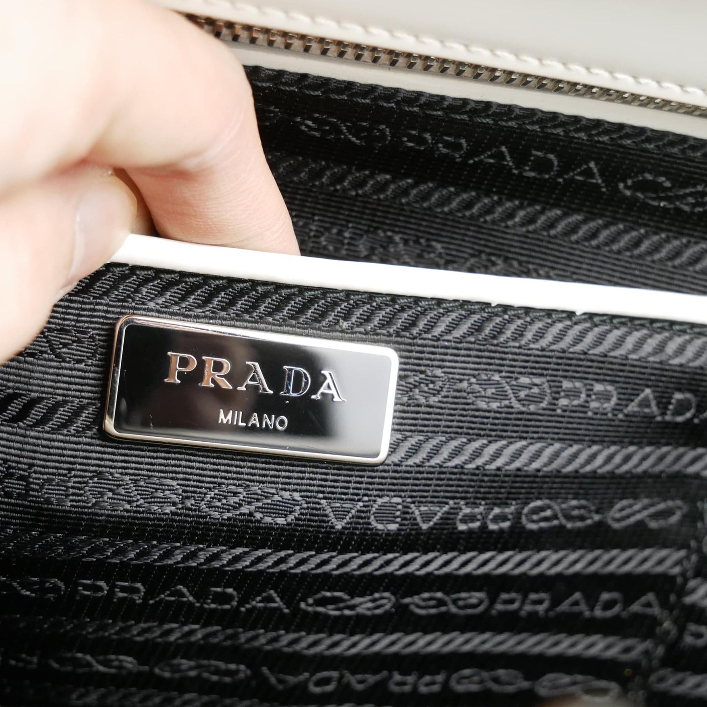 Prada Patent Leather Floral Hinge Top Handle Bag