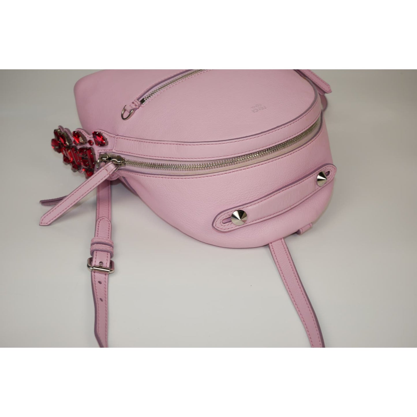 Fendi Mini Leather Backpack Pink Crystal Tail