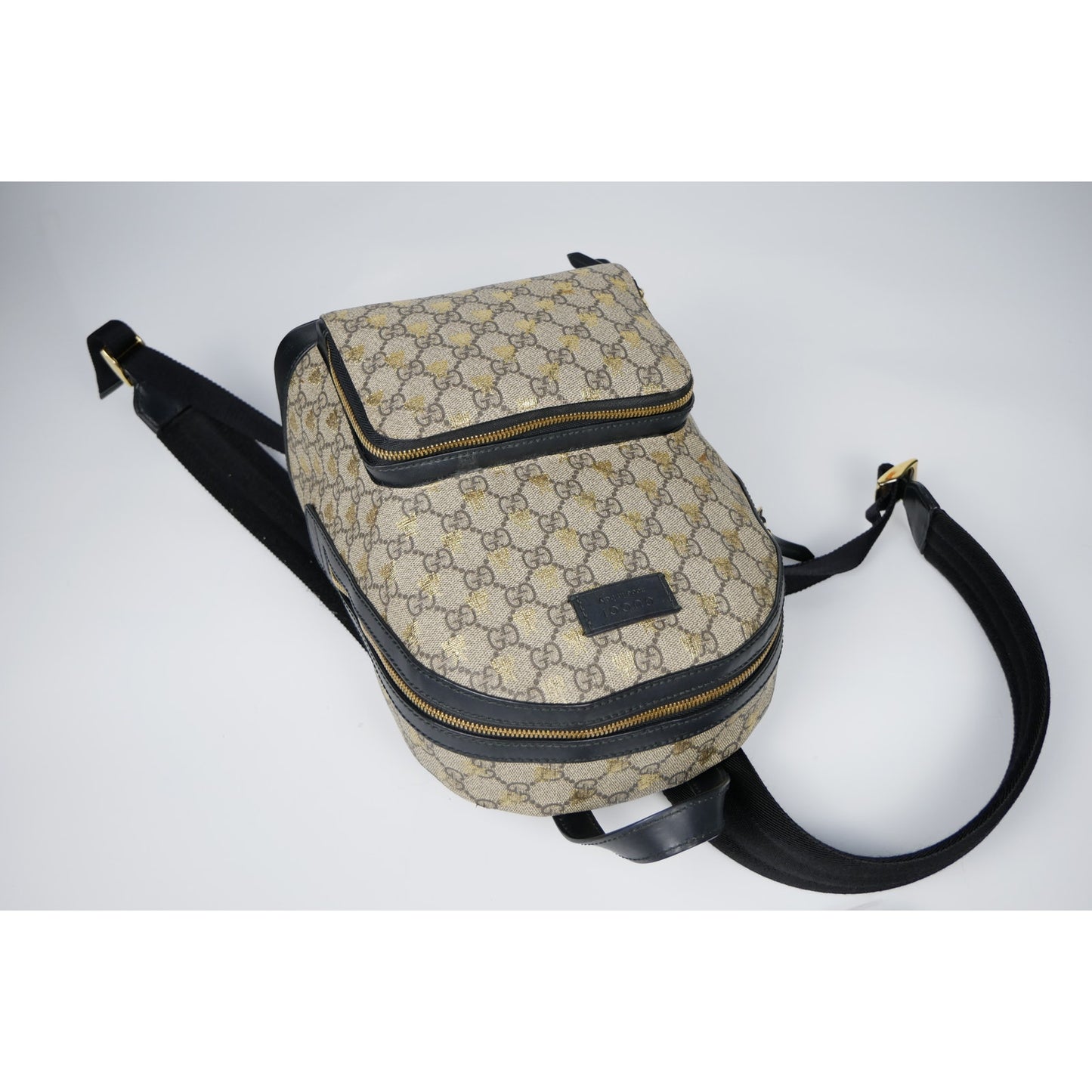 Gucci Beige Supreme Canvas Leather Bees Backpack