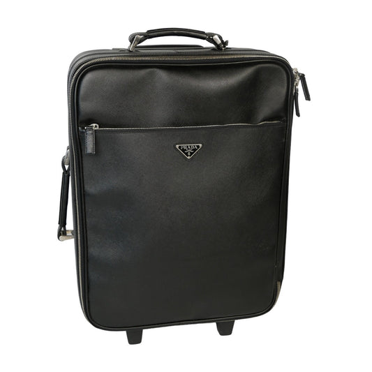 Prada Black Saffiano Leather Trolley Rolling Luggage