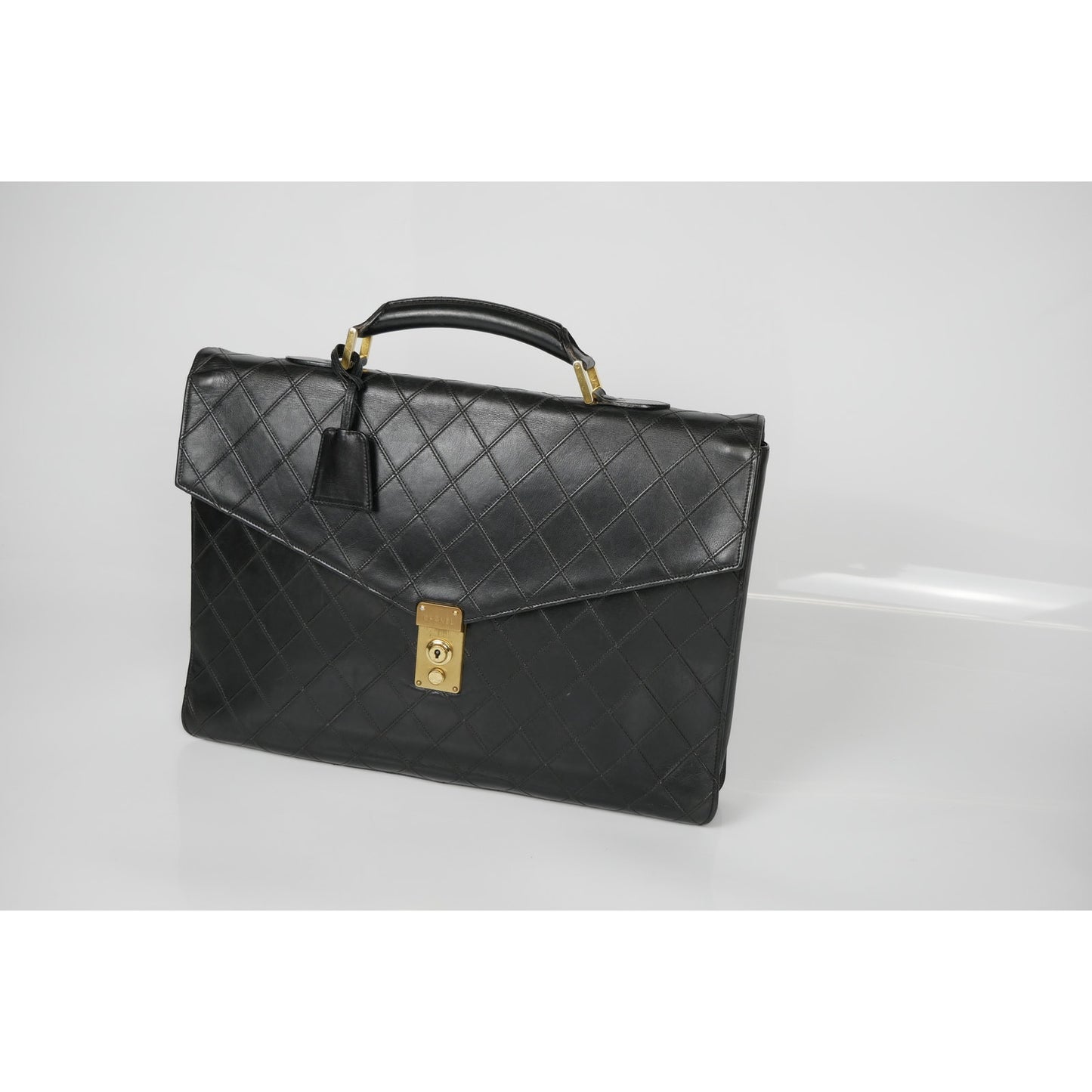 Chanel Black Matelasse Leather Diamond Briefcase