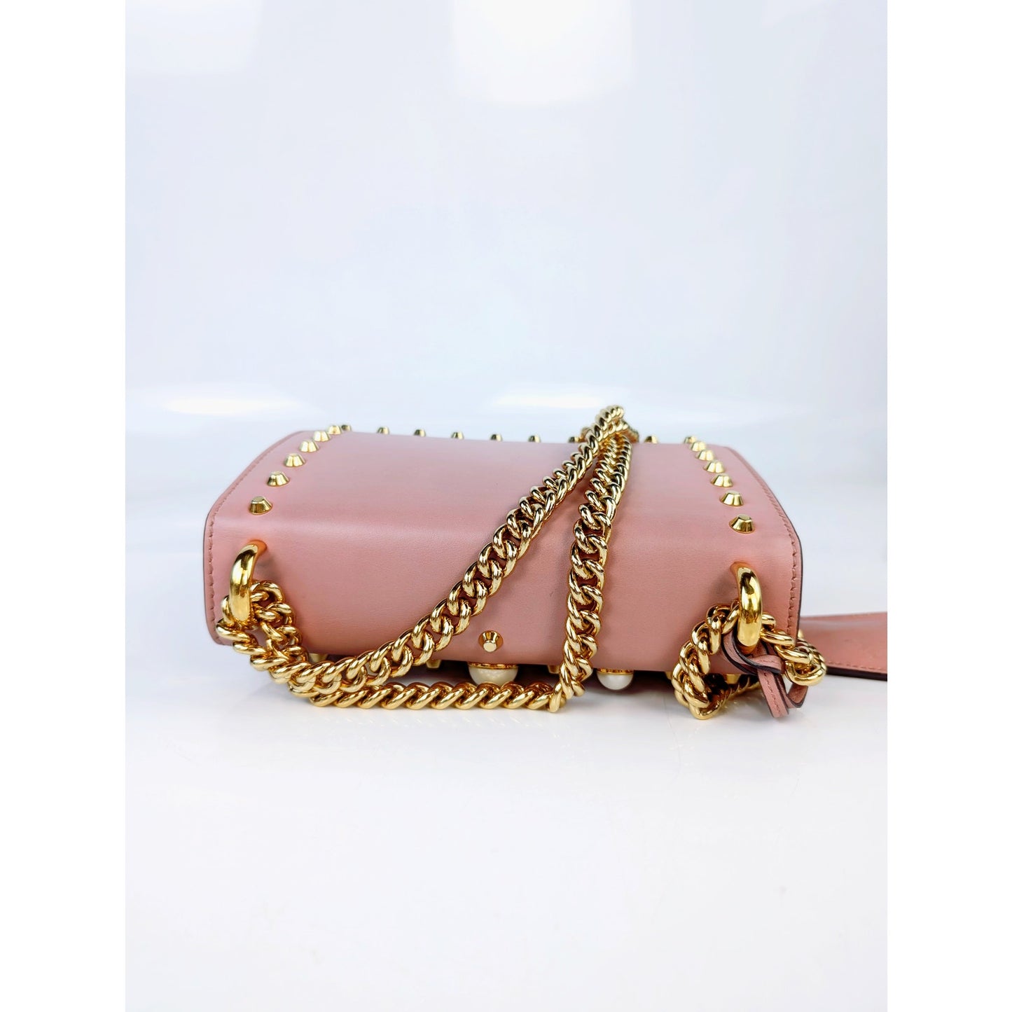 Gucci Pink Leather Faux Pearl Stud Leather