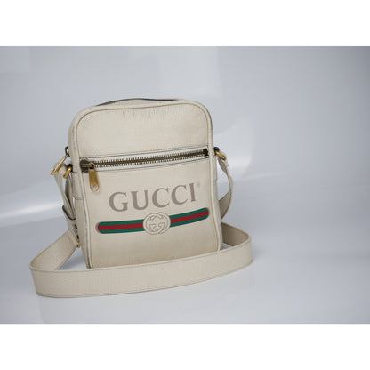 Gucci White Print Grained Leather Sherry Line Messenger Bag