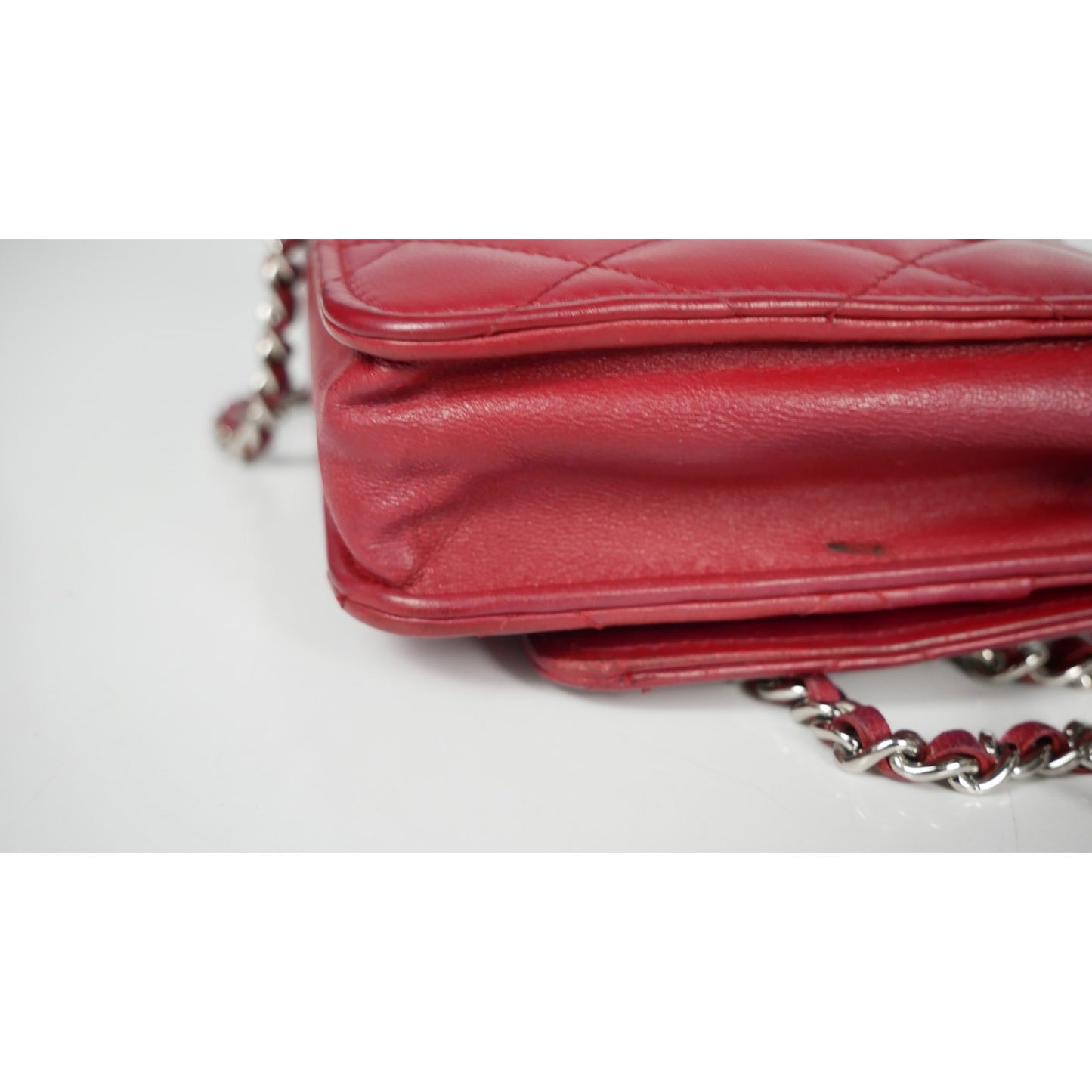 Chanel Red Quilted Leather CC Classic Flap Wallet on Chain