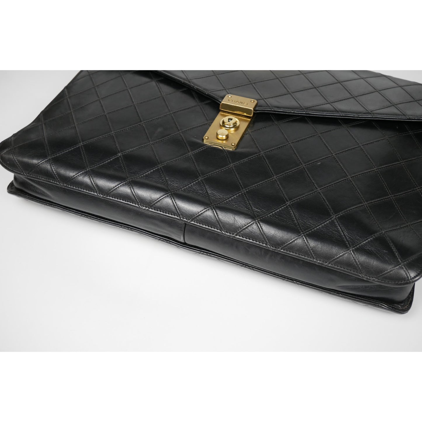 Chanel Black Matelasse Leather Diamond Briefcase