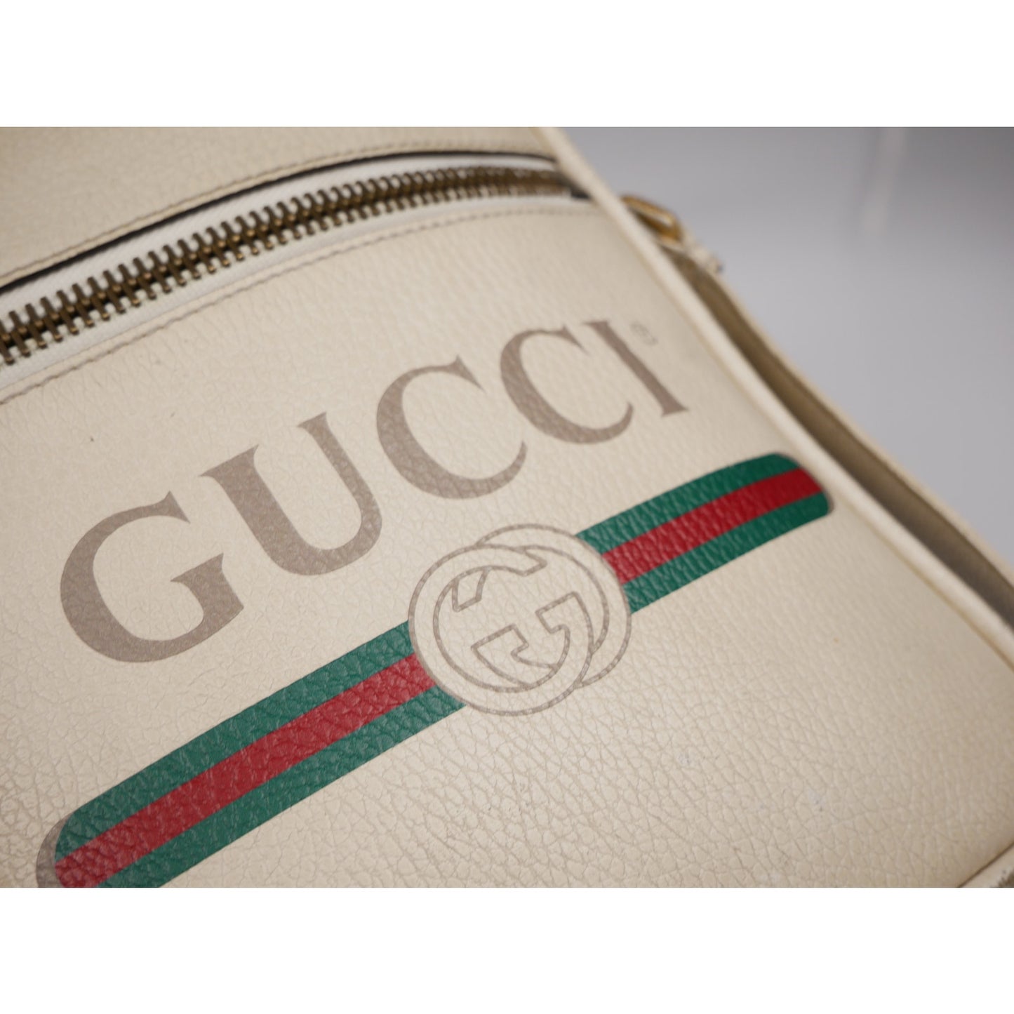 Gucci White Print Grained Leather Sherry Line Messenger Bag