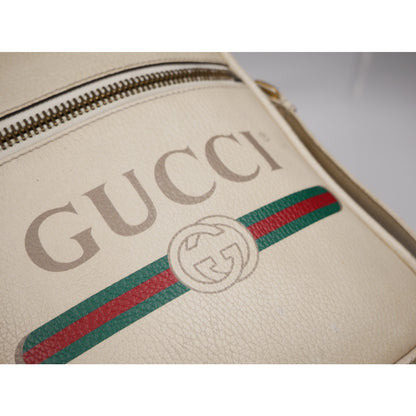 Gucci White Print Grained Leather Sherry Line Messenger Bag