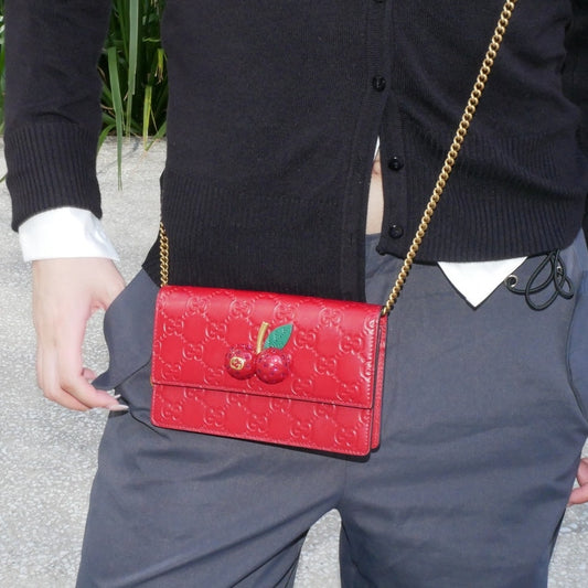 Gucci Red Supreme Mini Crystal Cherry Bag