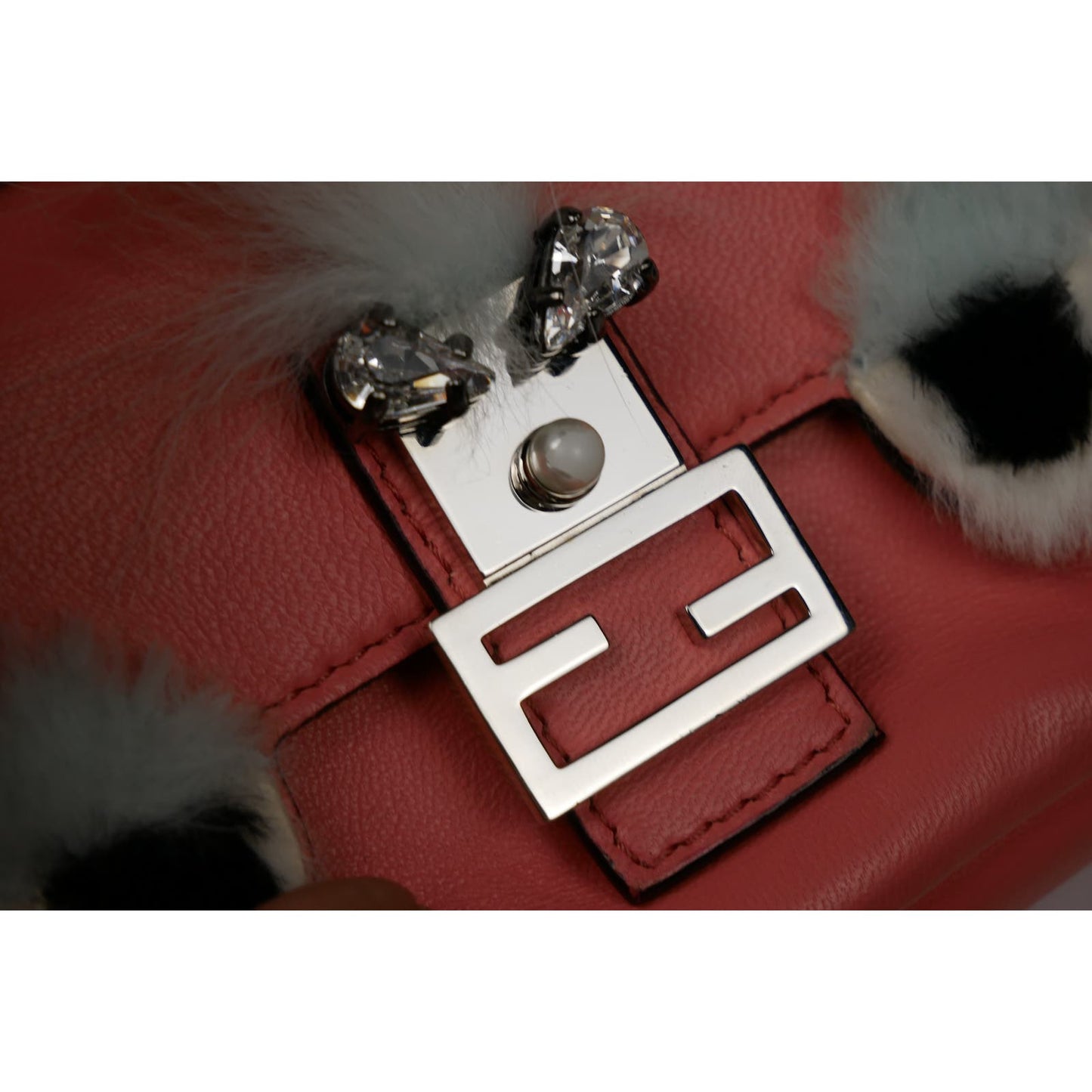 Fendi Nappa Leather And Fox Fur Micro Buggie Baguette Bag