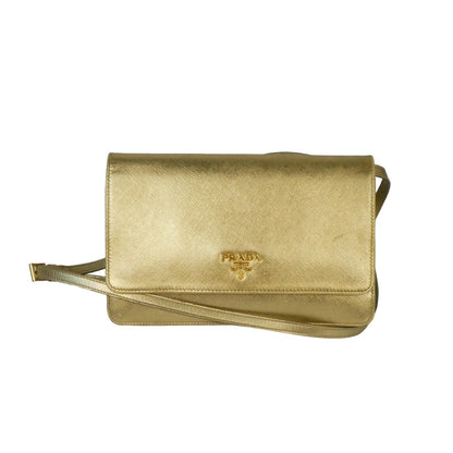 Prada Metallic Gold Saffiano Shine Leather Crossbody Bag