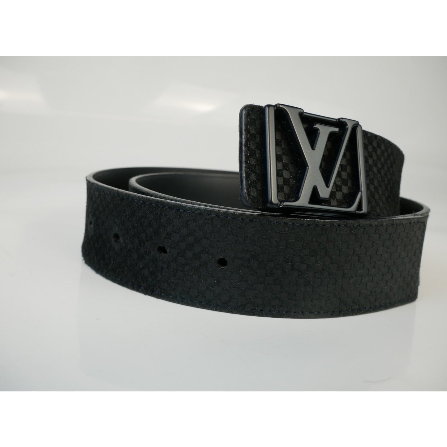 Louis Vuitton Black Mini Damier Suede LV Initiales Belt