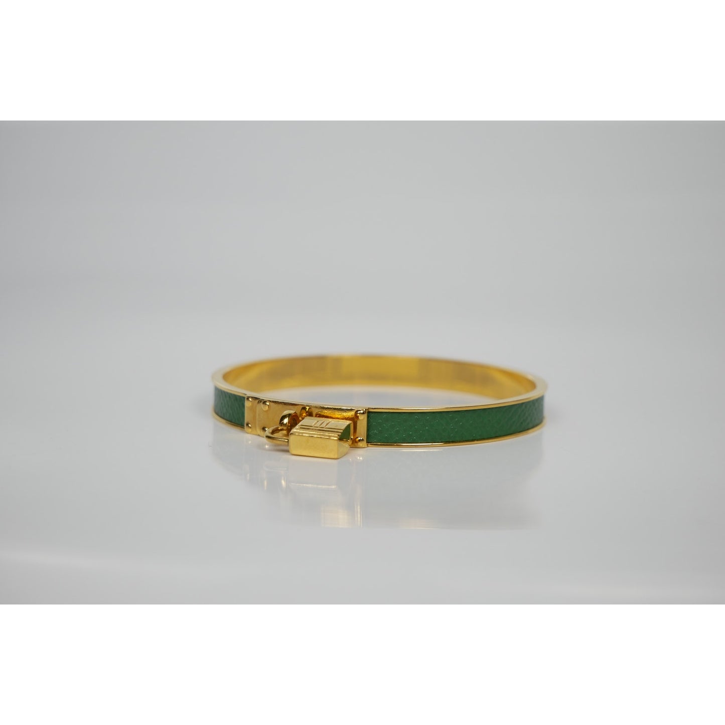 Hermes Kelly Lock Cadena Green Bangle Bracelet