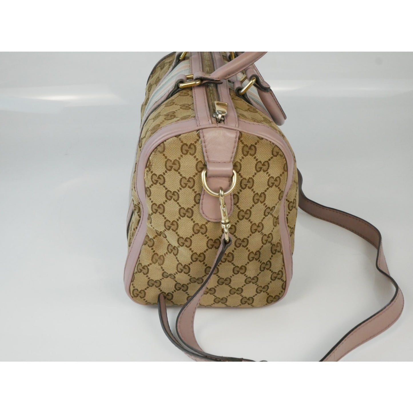 Gucci Monogram Pink Blue Web Boston Bag