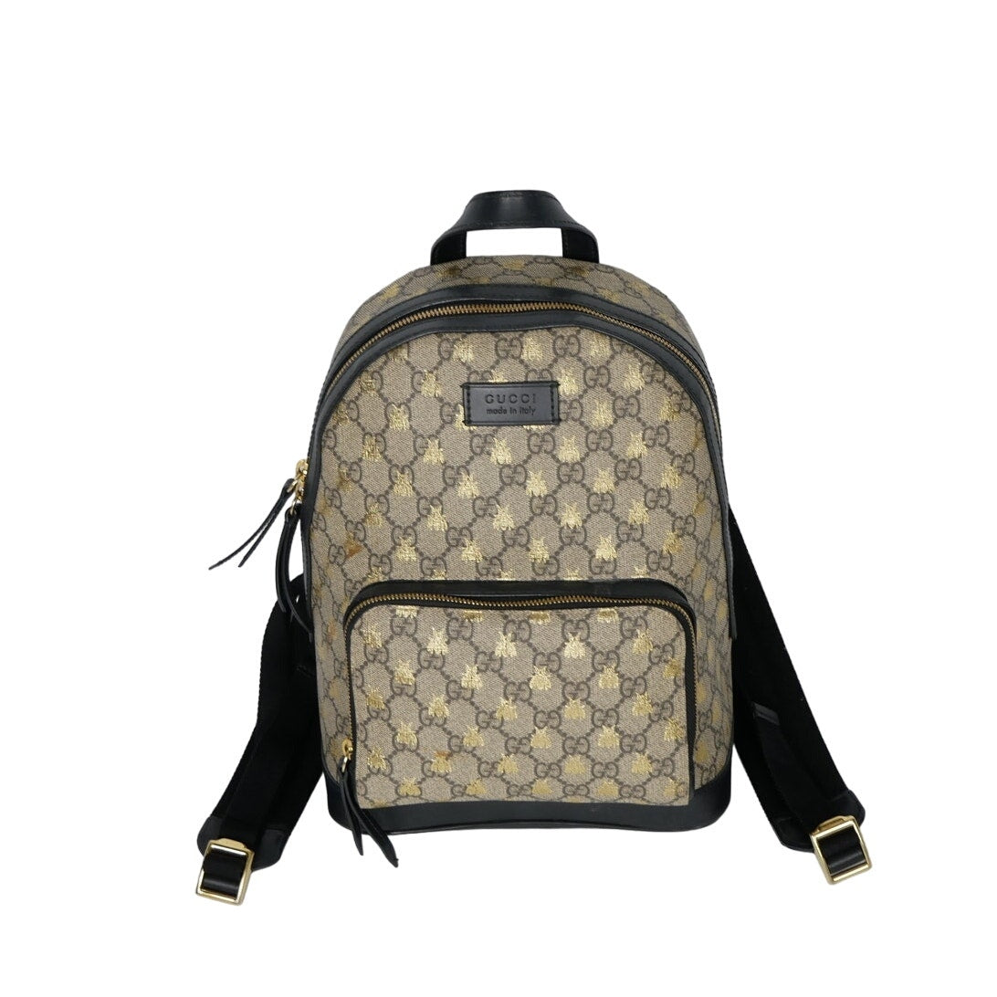 Gucci Beige Supreme Canvas Leather Bees Backpack