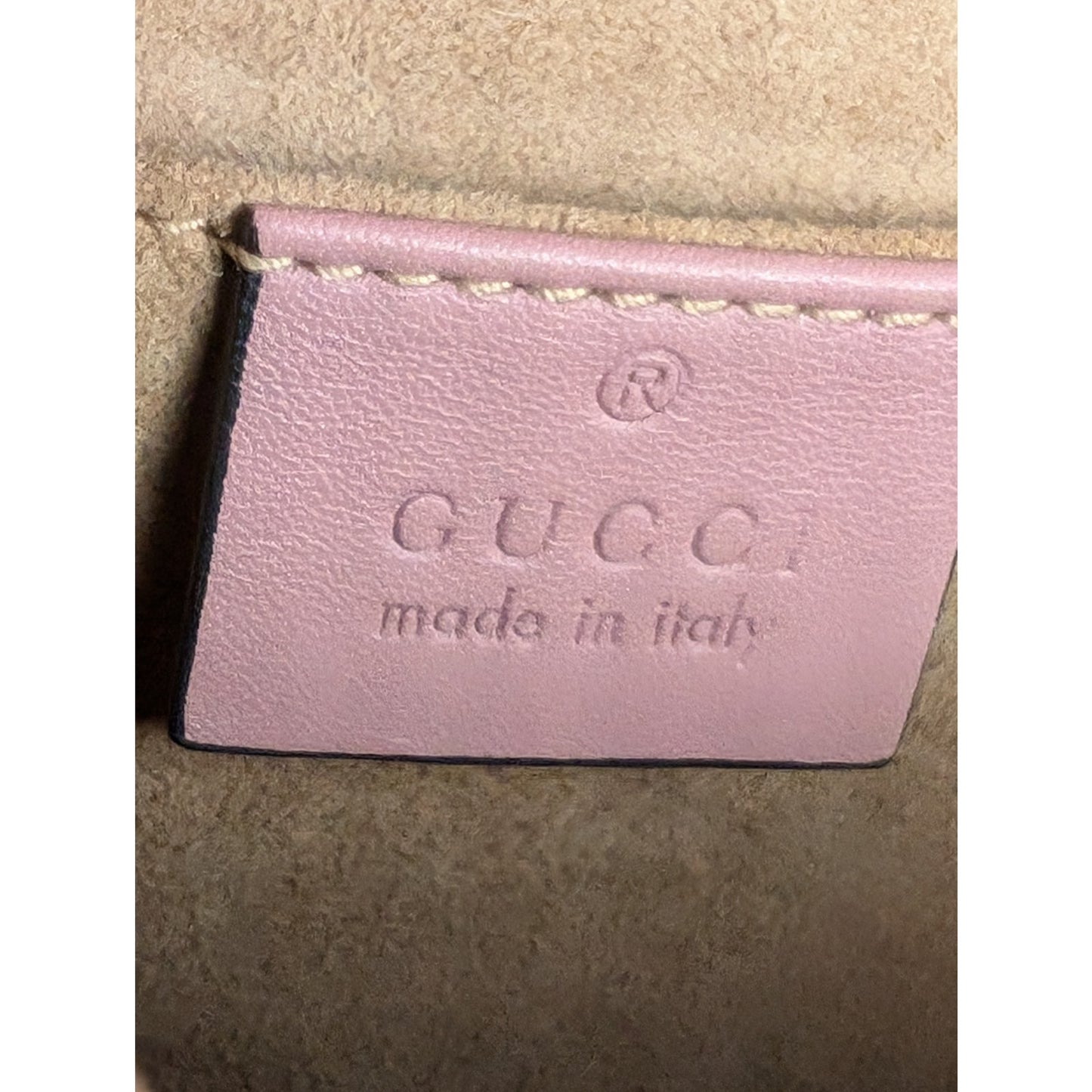 Gucci Pink Leather Faux Pearl Stud Leather