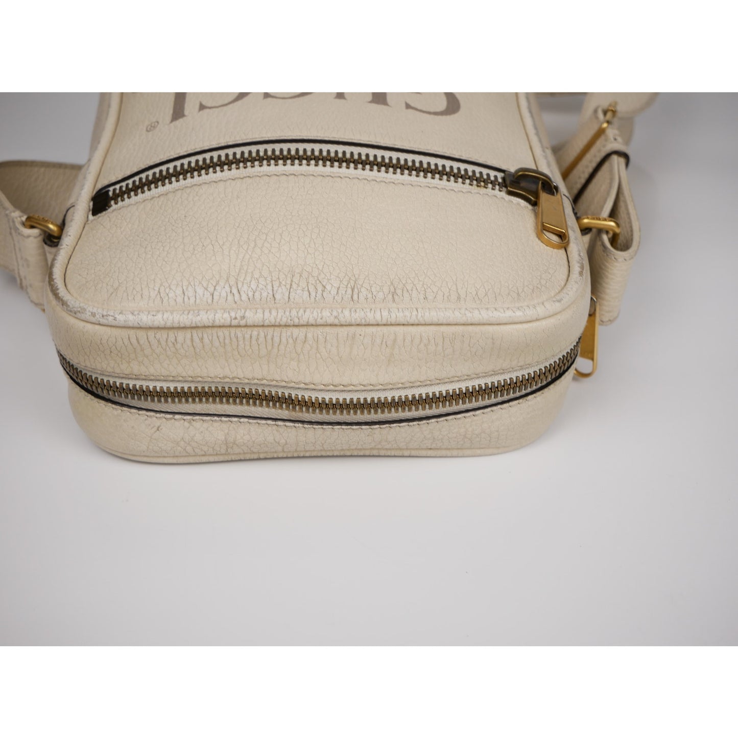 Gucci White Print Grained Leather Sherry Line Messenger Bag