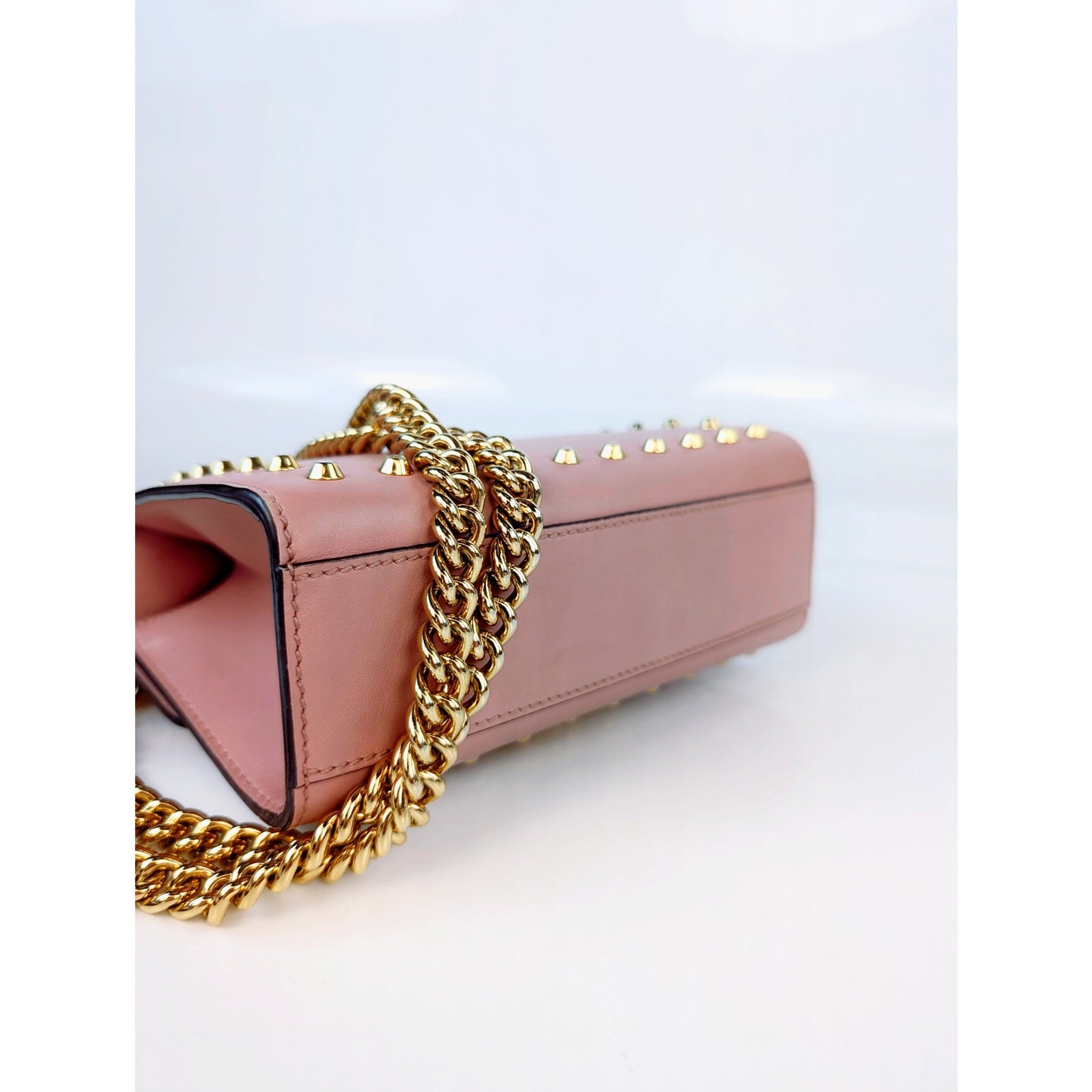 Gucci Pink Leather Faux Pearl Stud Leather