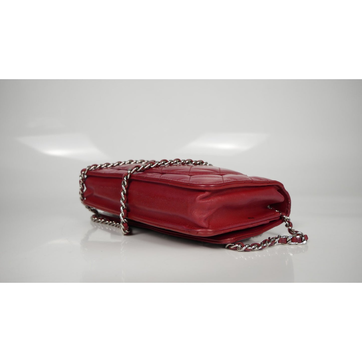 Chanel Red Quilted Leather CC Classic Flap Wallet on Chain