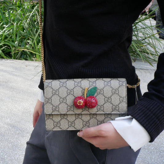 Gucci Supreme Sif Crystal Cherry Bag