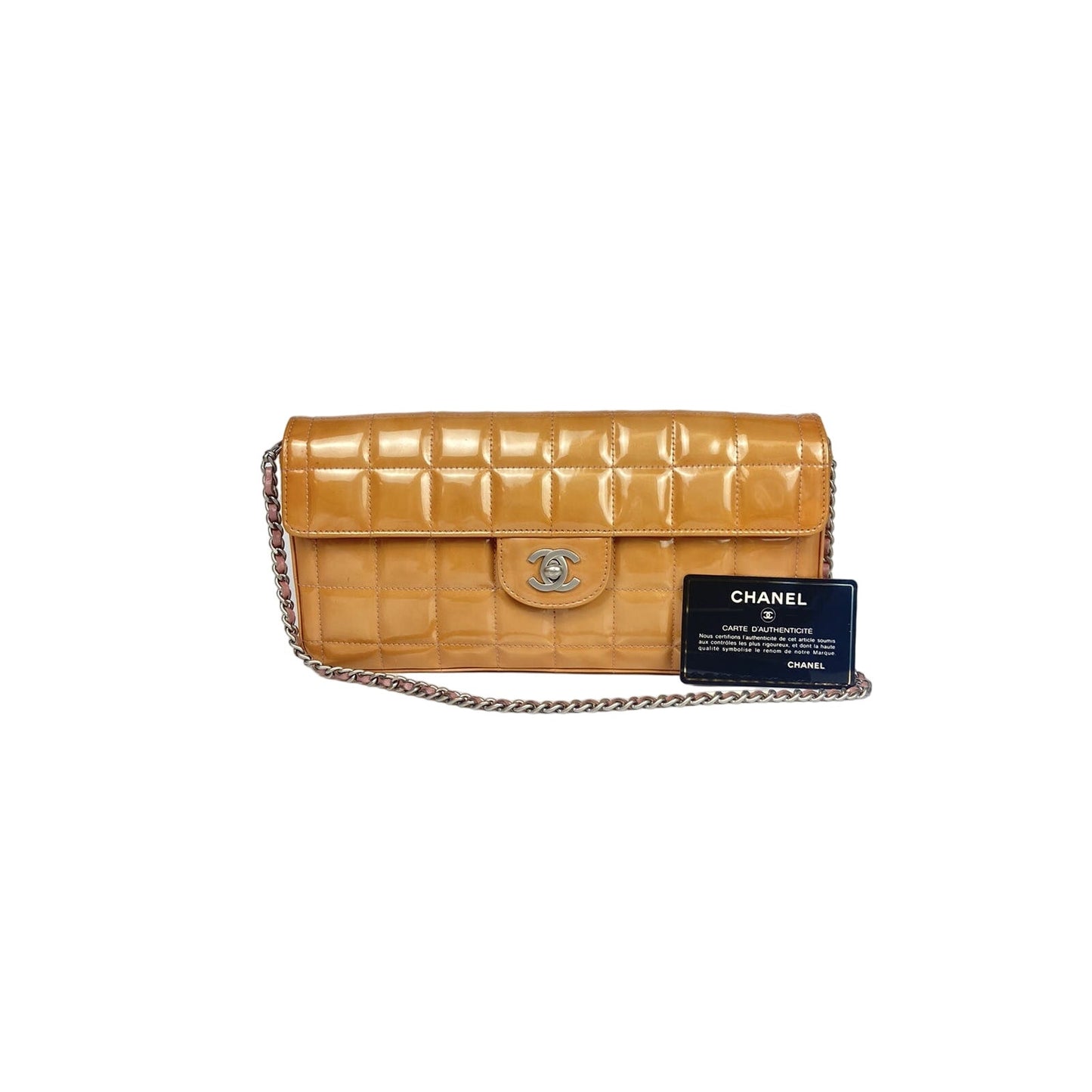 Chanel Orange Patent Leather Chocolate Bar Shoulder Bag