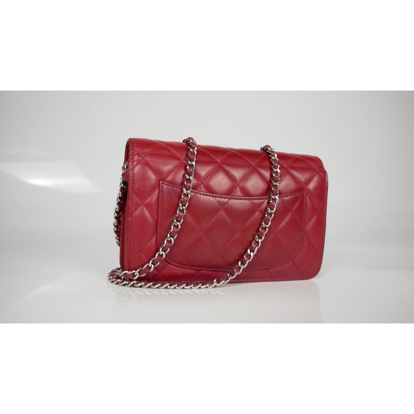 Chanel Red Quilted Leather CC Classic Flap Wallet on Chain