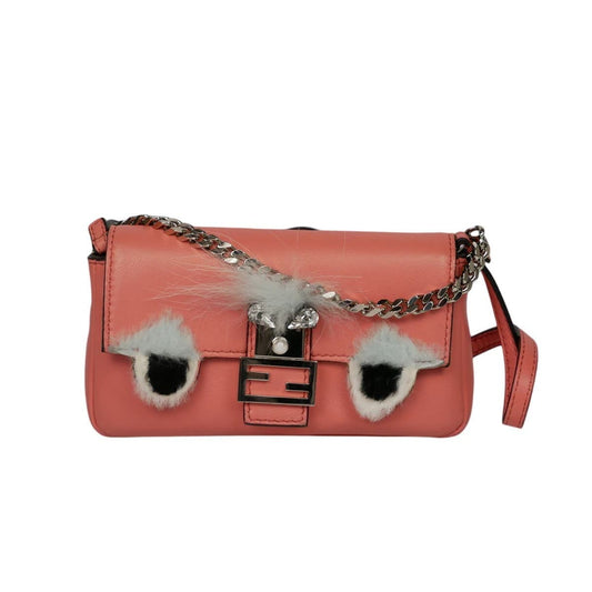 Fendi Nappa Leather And Fox Fur Micro Buggie Baguette Bag