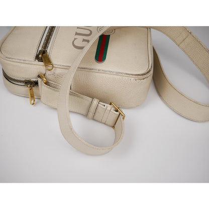 Gucci White Print Grained Leather Sherry Line Messenger Bag