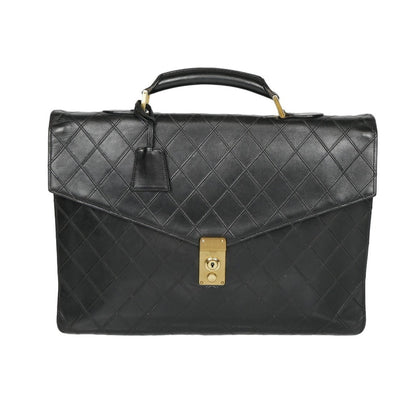 Chanel Black Matelasse Leather Diamond Briefcase