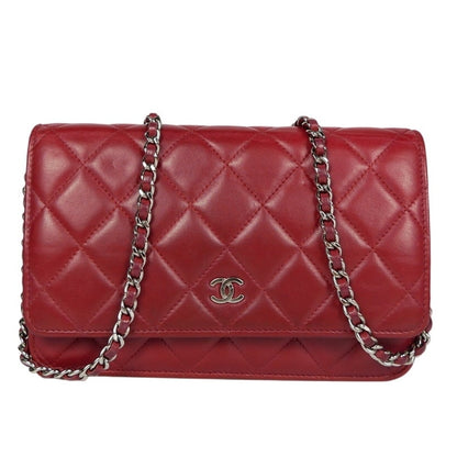 Chanel Red Quilted Leather CC Classic Flap Wallet on Chain