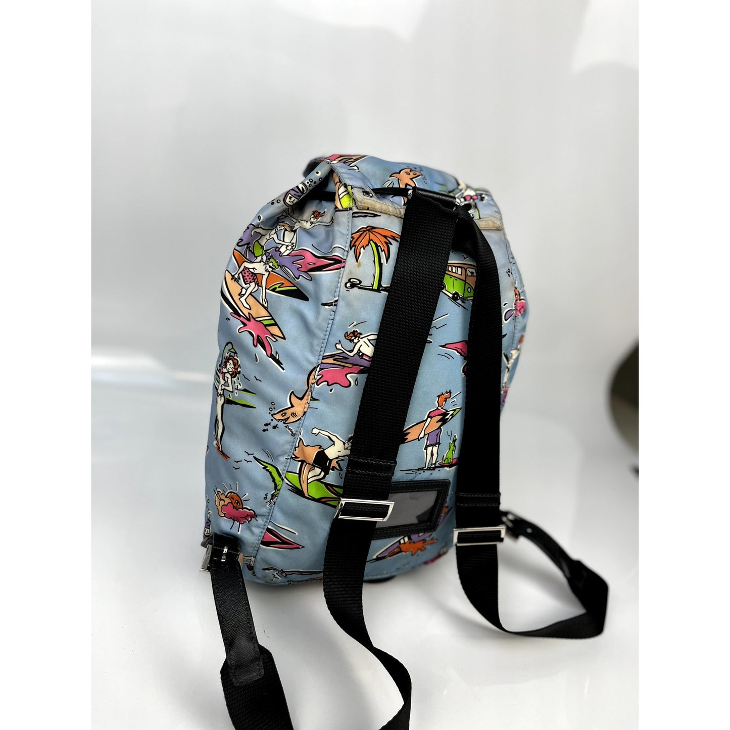 Prada Tessuto Nylon Surfer Print Cinch Backpack