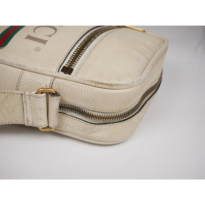 Gucci White Print Grained Leather Sherry Line Messenger Bag