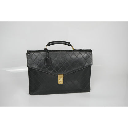 Chanel Black Matelasse Leather Diamond Briefcase