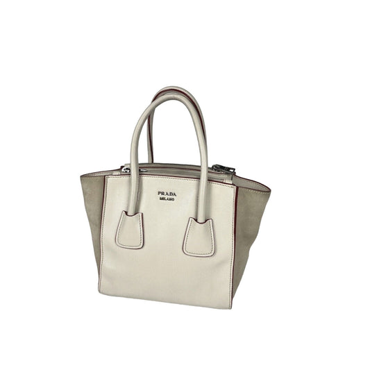 Prada White Leather Trapeze Shoulder Hand Bag