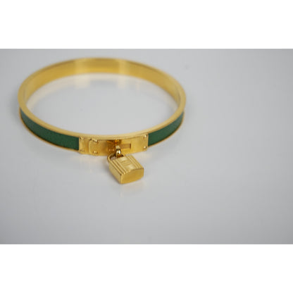 Hermes Kelly Lock Cadena Green Bangle Bracelet