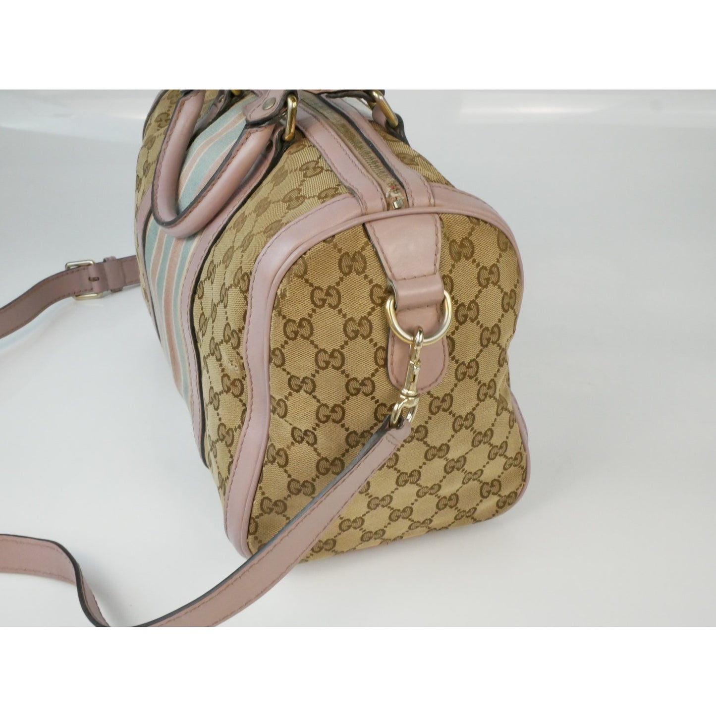 Gucci Monogram Pink Blue Web Boston Bag