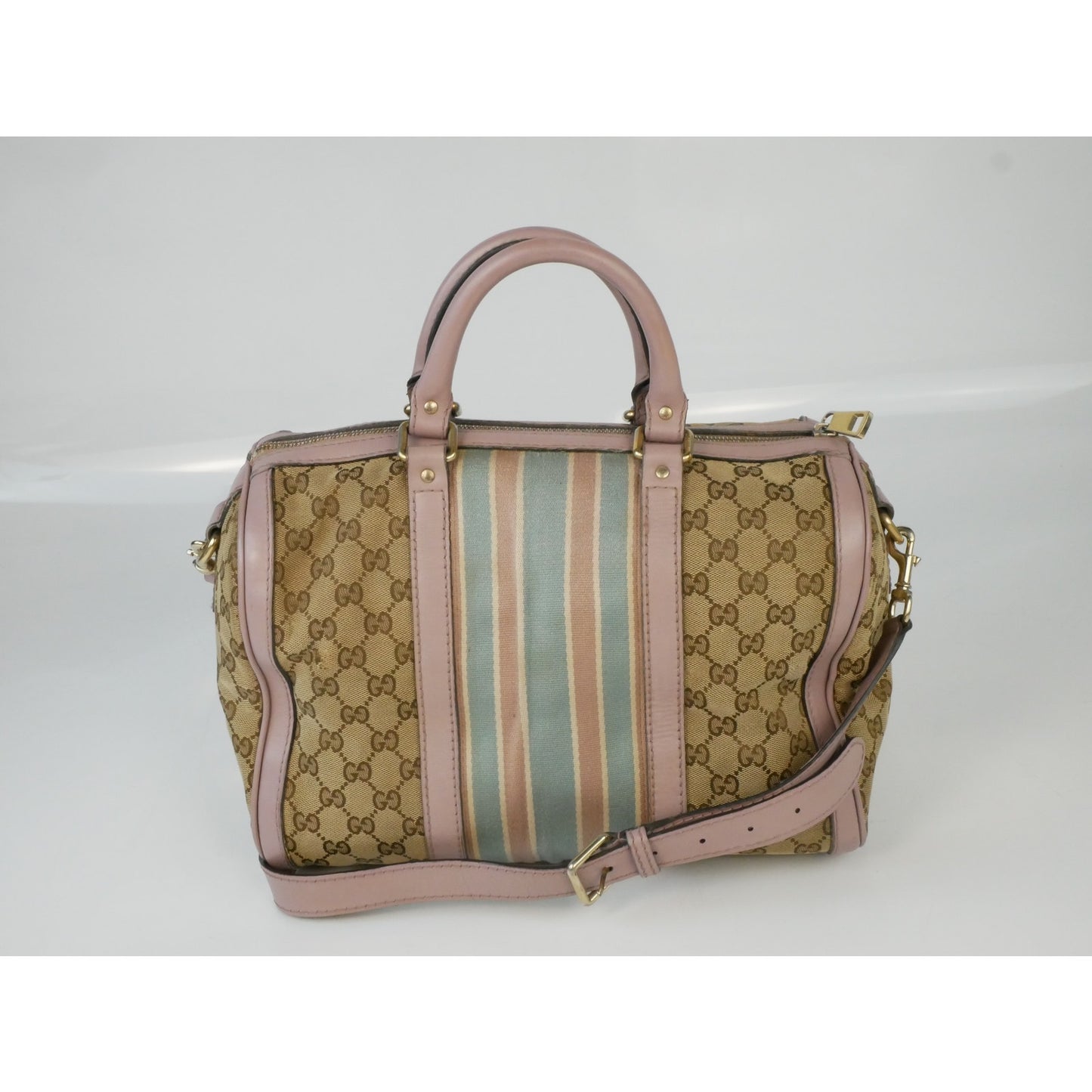 Gucci Monogram Pink Blue Web Boston Bag