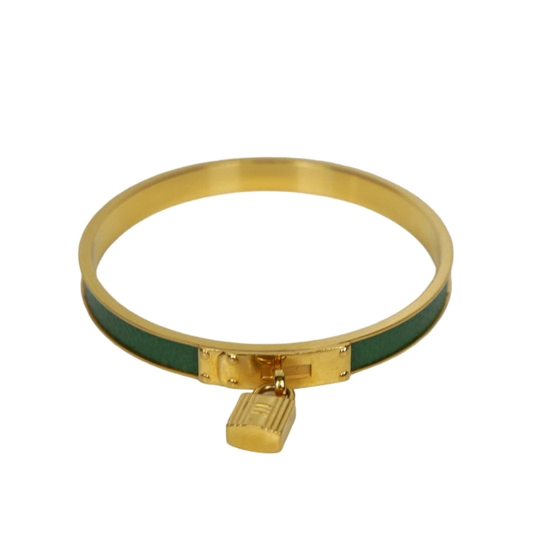 Hermes Kelly Lock Cadena Green Bangle Bracelet