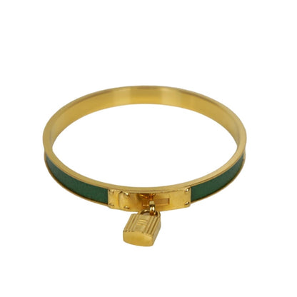 Hermes Kelly Lock Cadena Green Bangle Bracelet