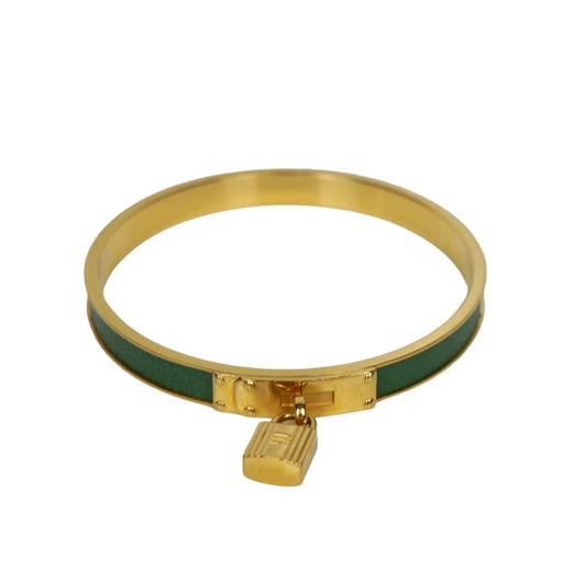 Hermes Kelly Lock Cadena Green Bangle Bracelet