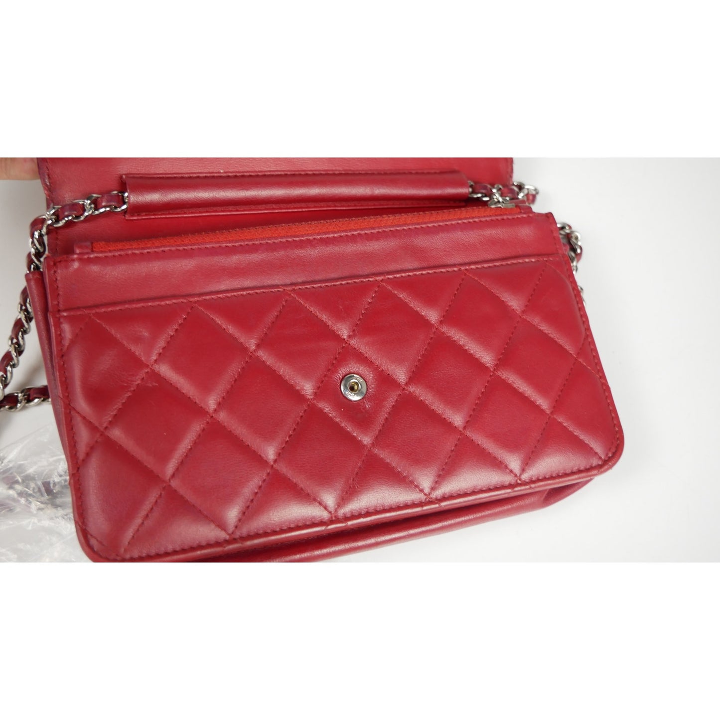 Chanel Red Quilted Leather CC Classic Flap Wallet on Chain