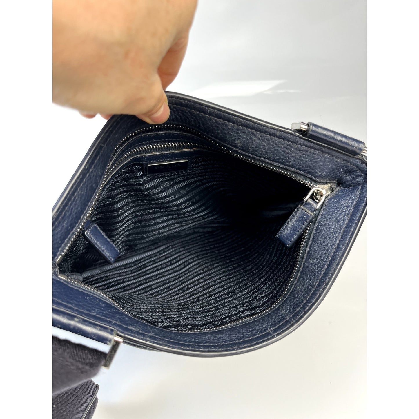 Prada Navy Saffiano Leather Side Bag