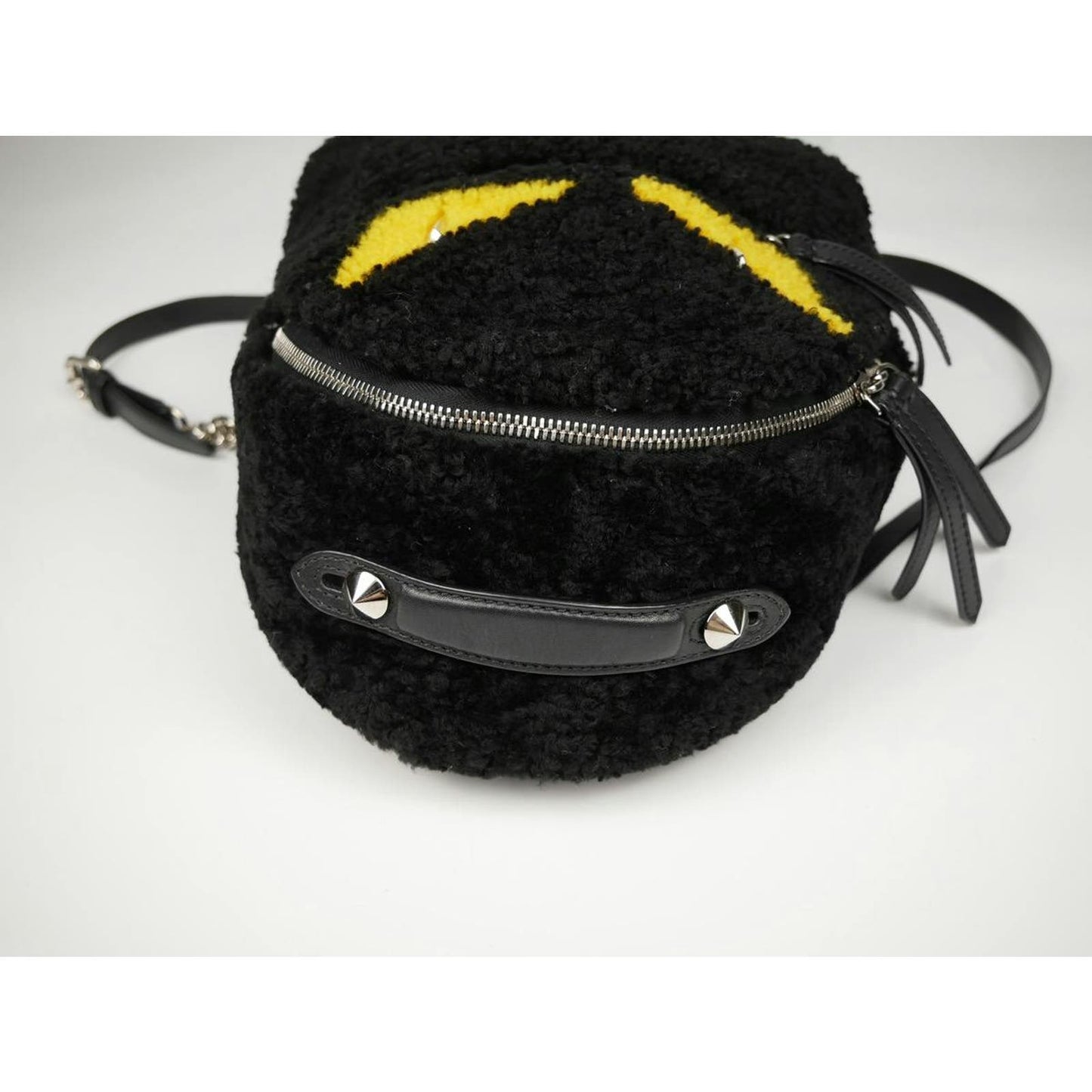 Fendi Black Shearling and Leather Monster Backpack