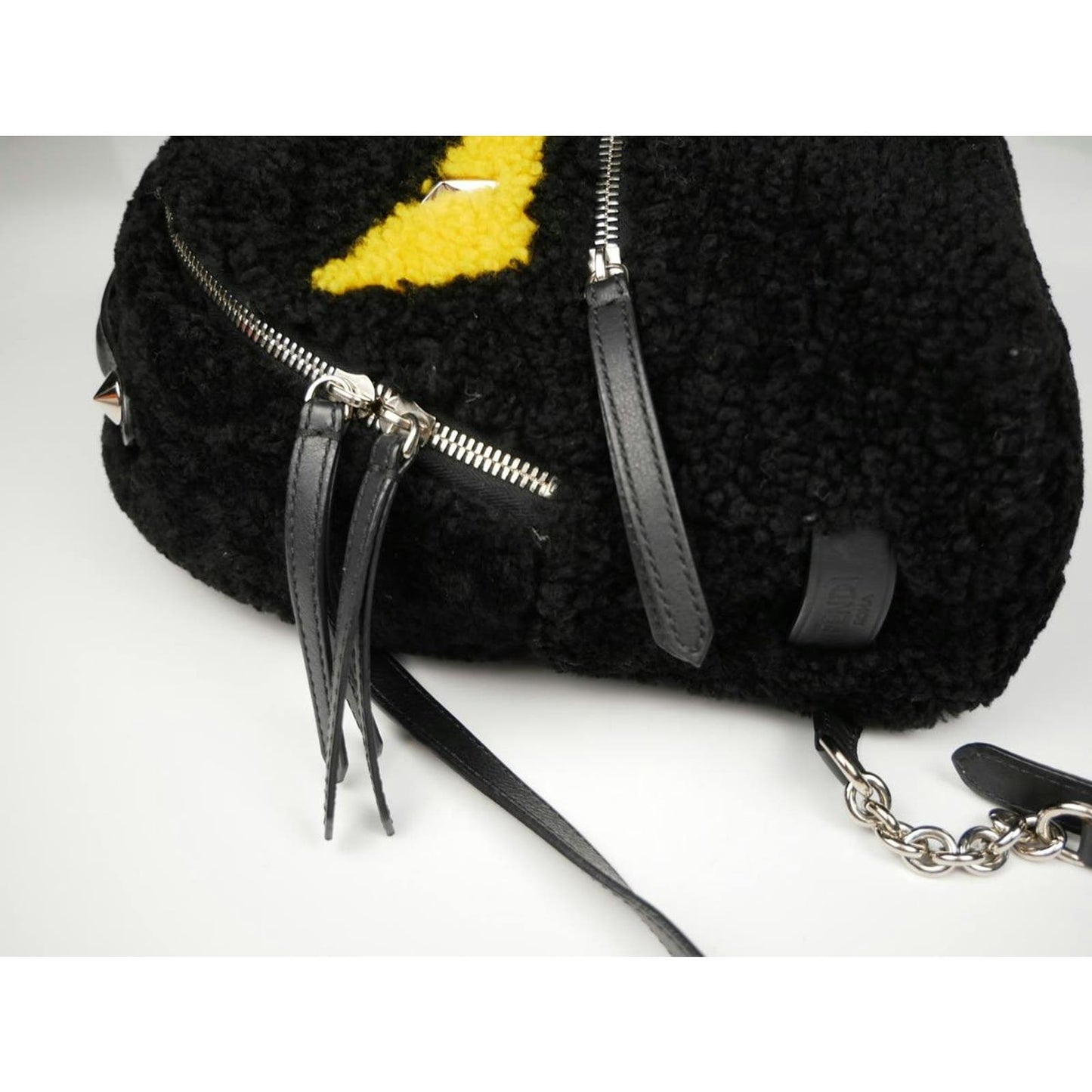 Fendi Black Shearling and Leather Monster Backpack