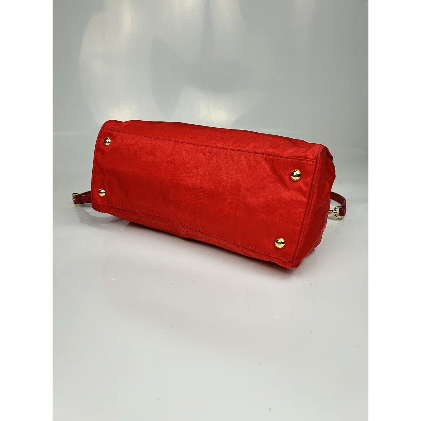 Prada Red Leather Nylon Shoulder Work Bag