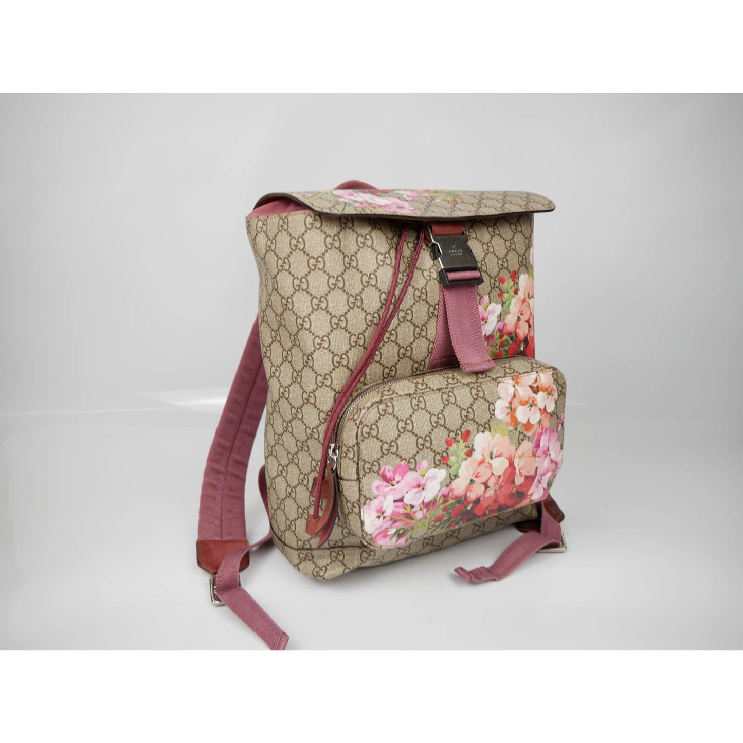 GUCCI Buckle Backpack Blooms Print GG Coated Canvas