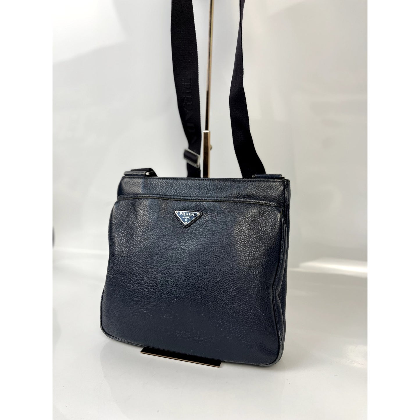 Prada Navy Saffiano Leather Side Bag