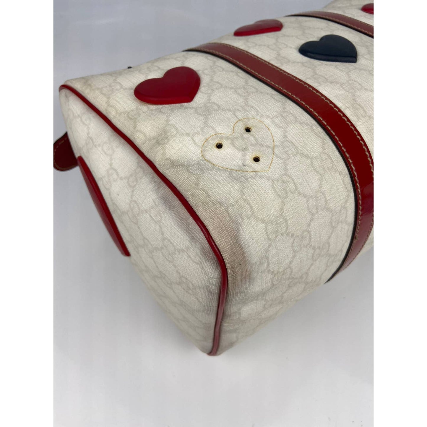 Gucci White Monogram Canvas Red Navy 2WAY Hearts